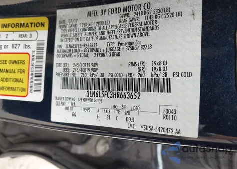 2017 Lincoln Mkz Reserve z USA, uszkodzony, nr VIN 3LN6L5FC3HR663652